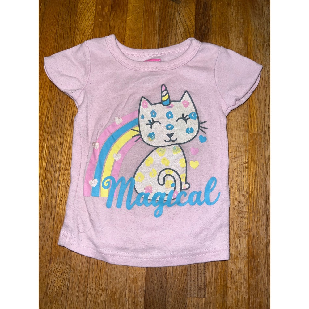 Swiggles Girls 3T Pink Magical Caticorn Rainbow Graphic Short Sleeve Shirt